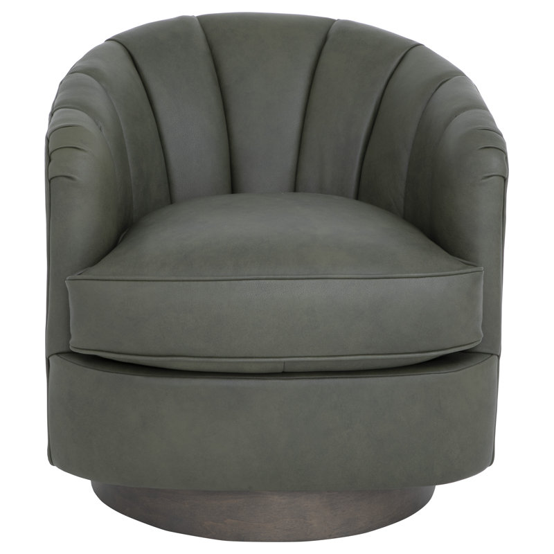 Fauteuil demi-tonneau pivotant en cuir Tipsy, Laiton brillant, Cuir véritable olive