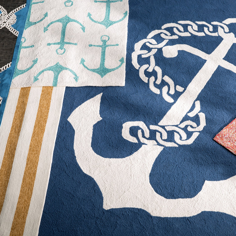 Tapis bleu intérieur / extérieur Isleboro Ahoy, 8 pi x 10 pi