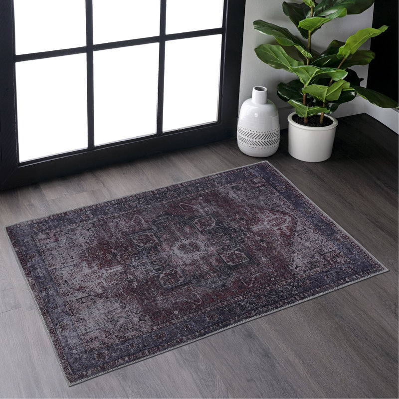 Tapis d'entrée bourgogne lavable 2 pi x 3 pi (bourgogne, 2 pi x 3 pi), Rectangulaire 3 pi x 2 pi