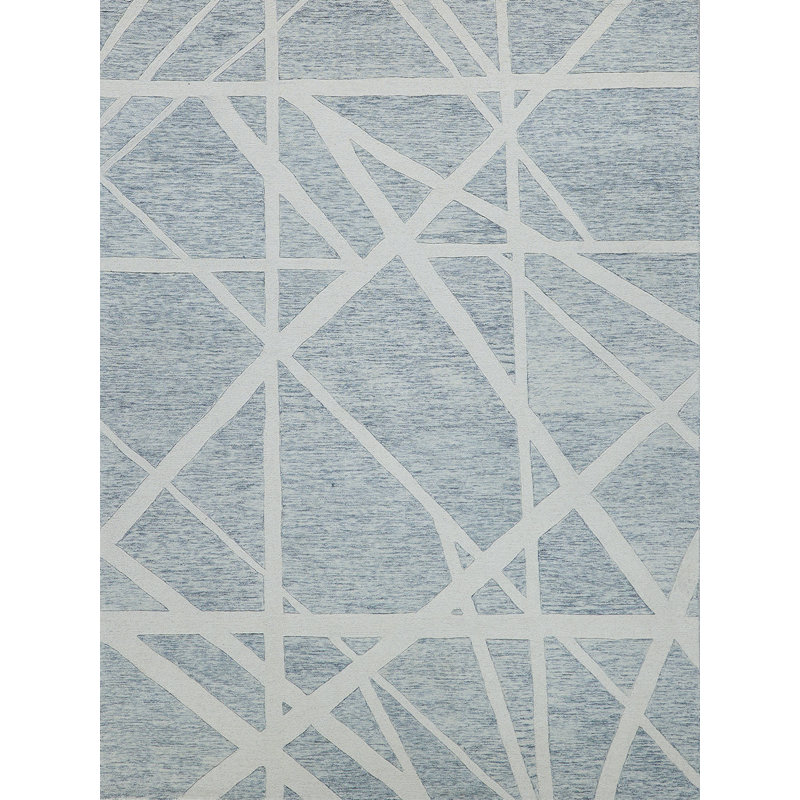 Ivory and Silver Geometric Wool 9' x 12' Handmade Tufted Rug