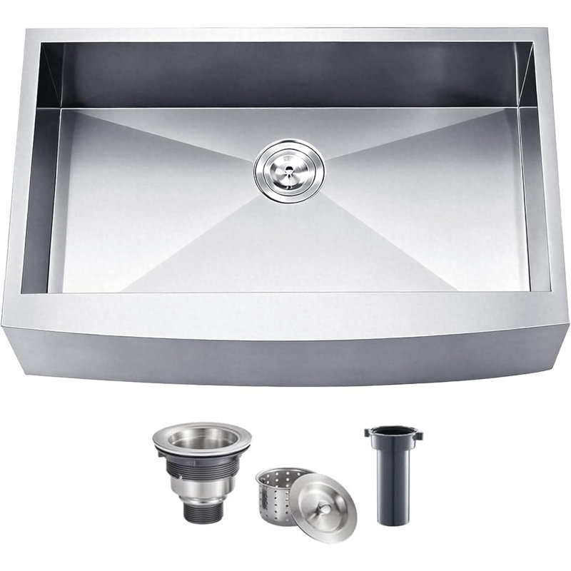 33X21 Inch  Farmhouse Kitchen Sink Apron Front Single Bowl, Brushed Nickel
