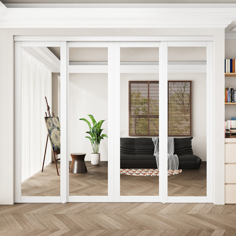 Porte coulissante intérieure 80 blanc pour garde-manger et garde-robe avec quincaillerie complète, 96 po x 80 po