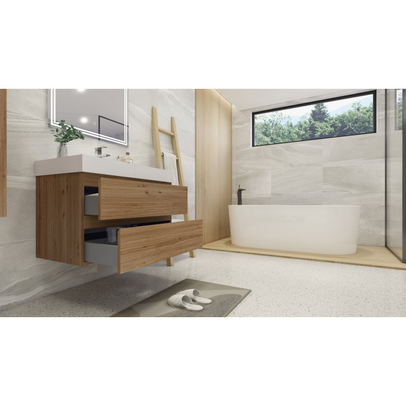 Carnetta Single Bathroom Vanity with Wood, Acrylic Top, Natural Oak