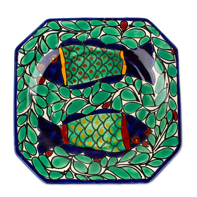 NOVICA Handmade Fish Fiesta Ceramic Platter (Small)