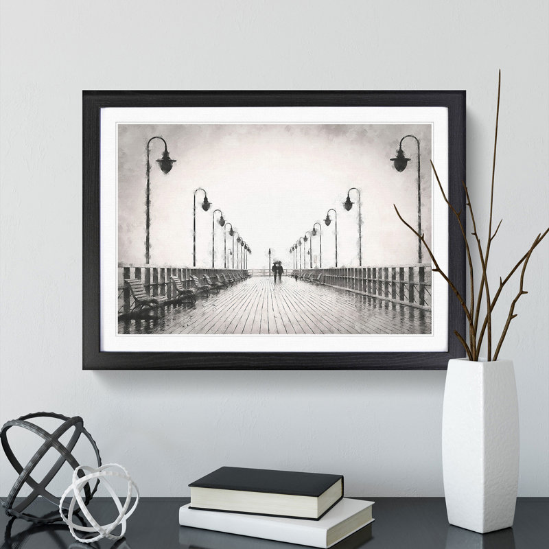 Couple upon the Pier - Picture Frame Graphic Art Print, Black Framed, 45cm H x 63cm W x 2cm D