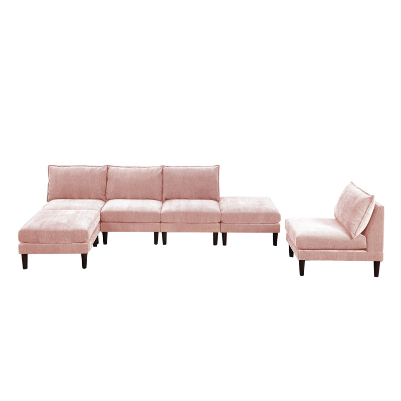 Angellina Upholstered L-Shaped Sectional Reversible, Blush Pink Polyester Blend