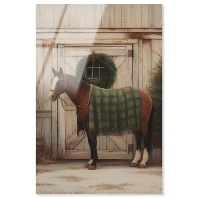 Décoration de Noël Winter Barn Horse, reproduction d'art acrylique, par Art Remedy, prête à être accrochée, 24 x 36