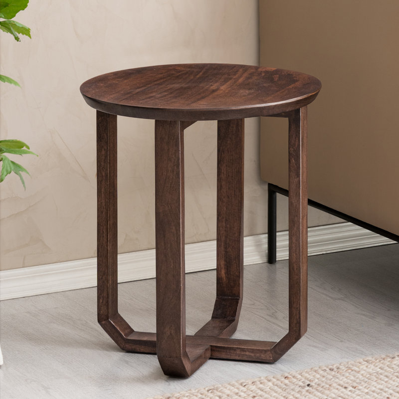 Ealyn Solid Wood Round End Table with Cross Legs, Espresso
