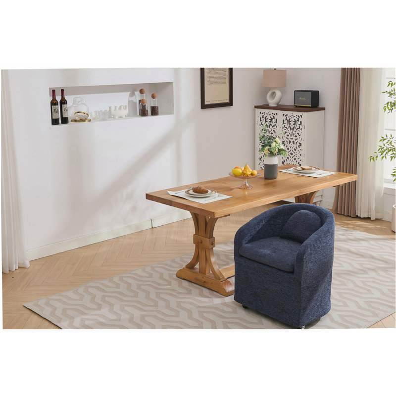 1 ensemble de fauteuils en velours, pour table de salle à manger, avec coussin de dossier et roues universelles, bleu, Bleu
