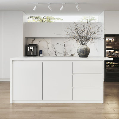Îlots de cuisine 72 po en stratifié de style moderne avec grand espace de rangement blanc