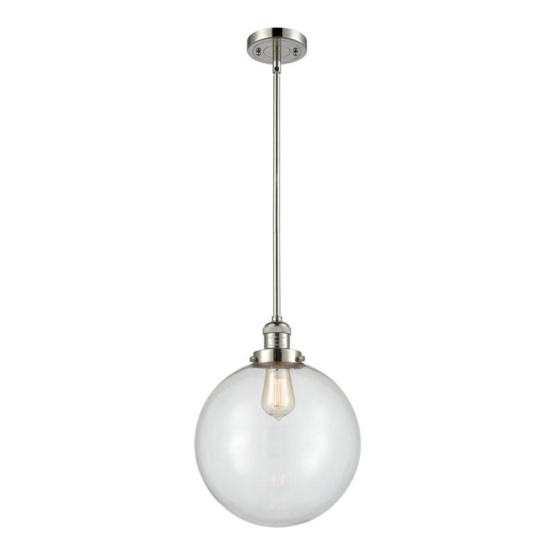 Luminaire suspendu sphère simple à 1 lumière Clermont, Transparent, Nickel poli, Ampoule incandescente rétro de 60 watts