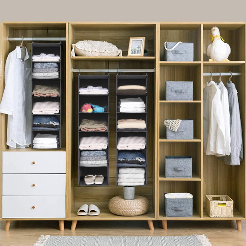 6 Tier Shelf Hanging Closet Organizer, Closet Hanging Shelf With 2 Sturdy Hooks For Storage,2 Pack, Foldable, Grey