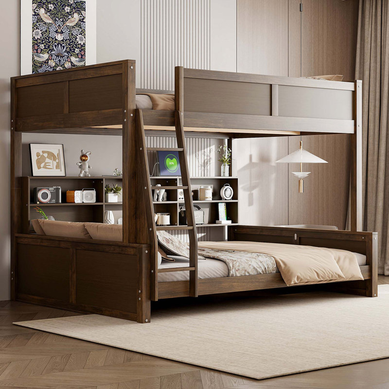 Bunk Bed With Storage Cabinets And USB Ports, Wood