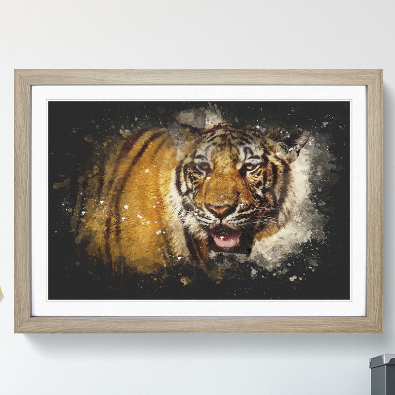 Tiger Vol.7 Paint Splash - Picture Frame Graphic Art, Oak, 48cm H x 65cm W x 2cm D