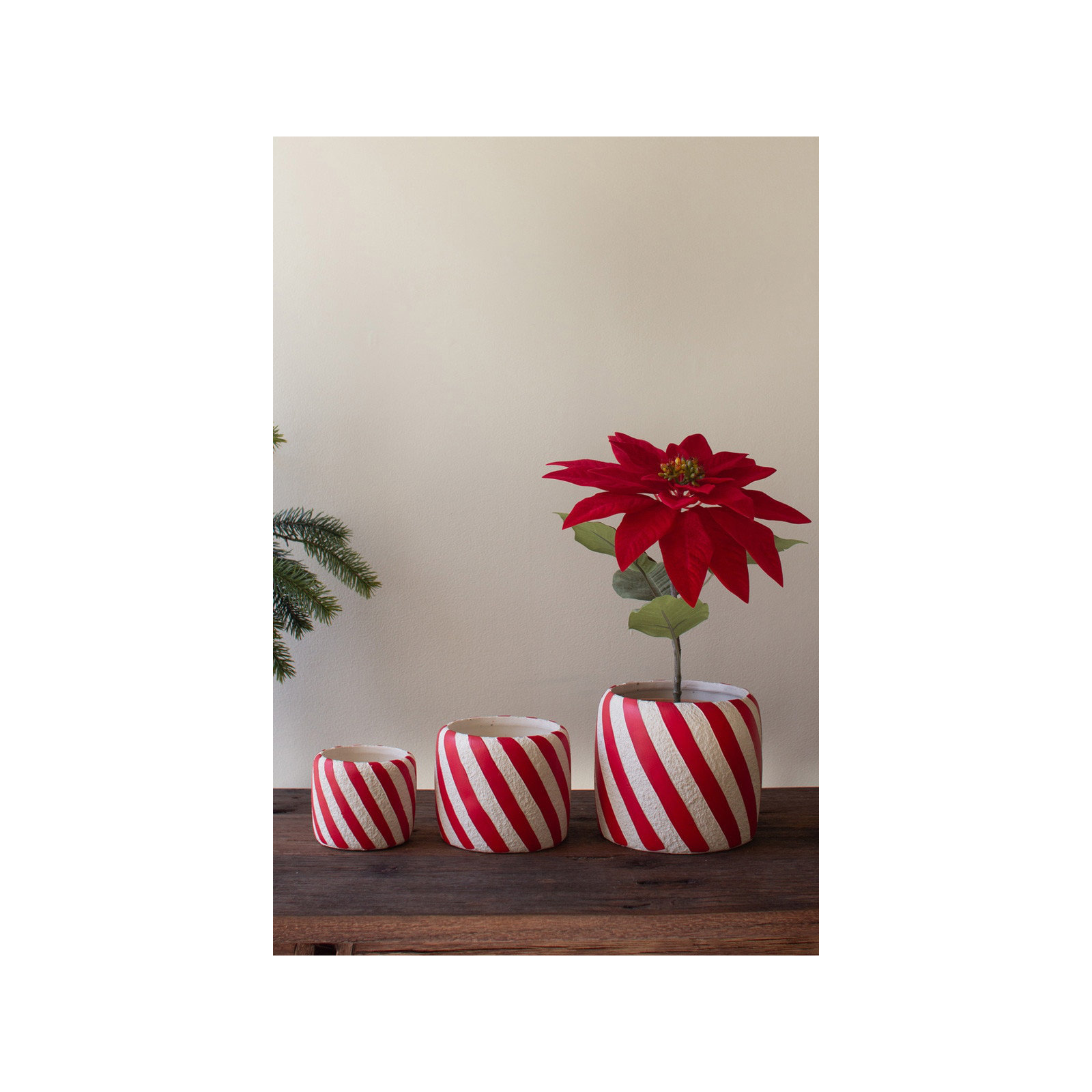 SET OF THREE CONCRETE CANDY CANE PLANTERS