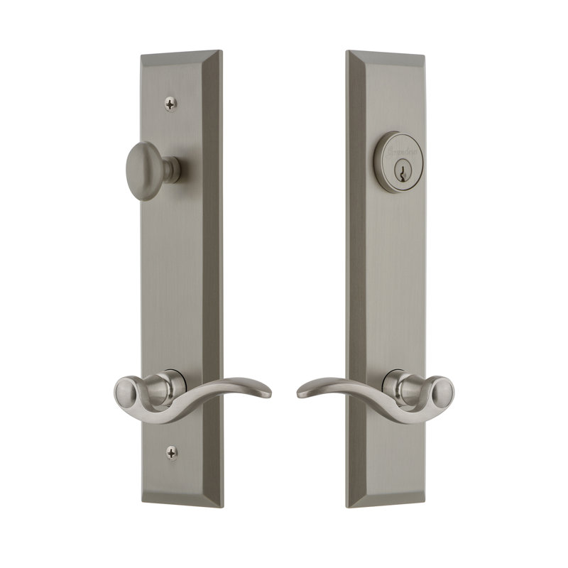 Complete Fifth Avenue Entry Lever Set with Single Cylinder Deadbolt, 2.375", Right, Satin Nickel