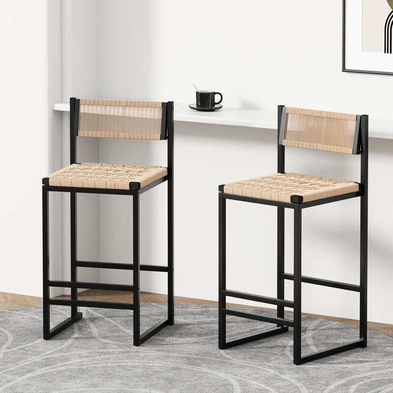 2 tabourets de bar élégants pour la maison, siège en corde de papier, cadre chic pour restaurant 2 pièces, tissage, base stable