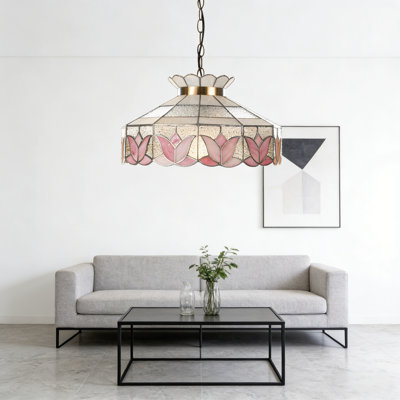 1-Light Pink Tiffany Stained Glass Pendant Light
