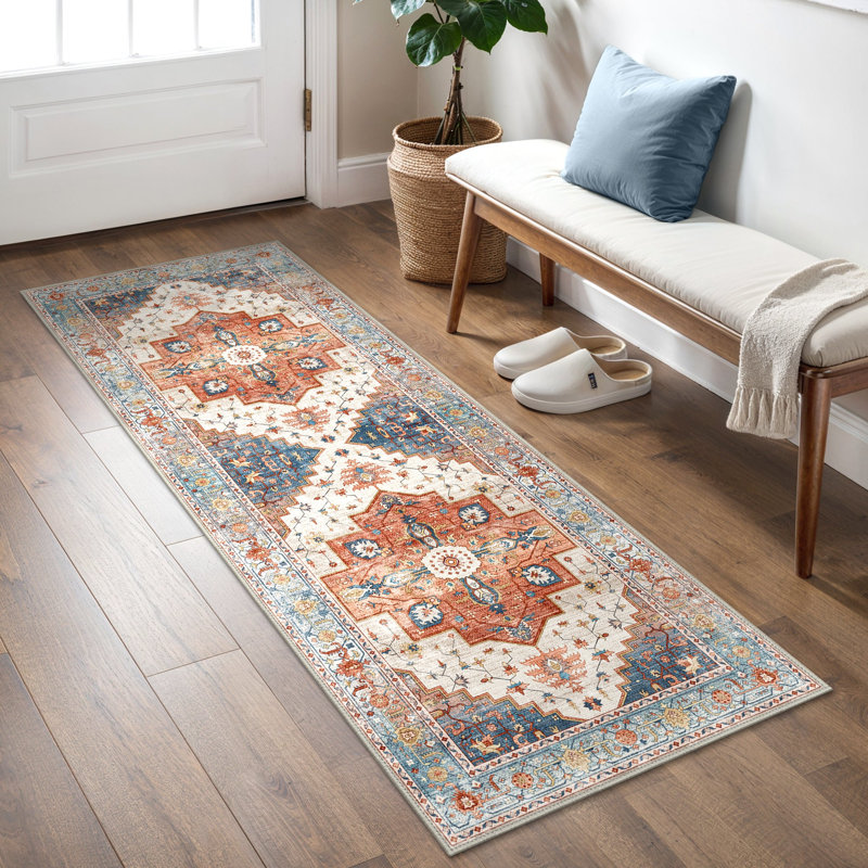 Area Rug, Rectangle 80 x 150 cm, Orange/Blue/Beige