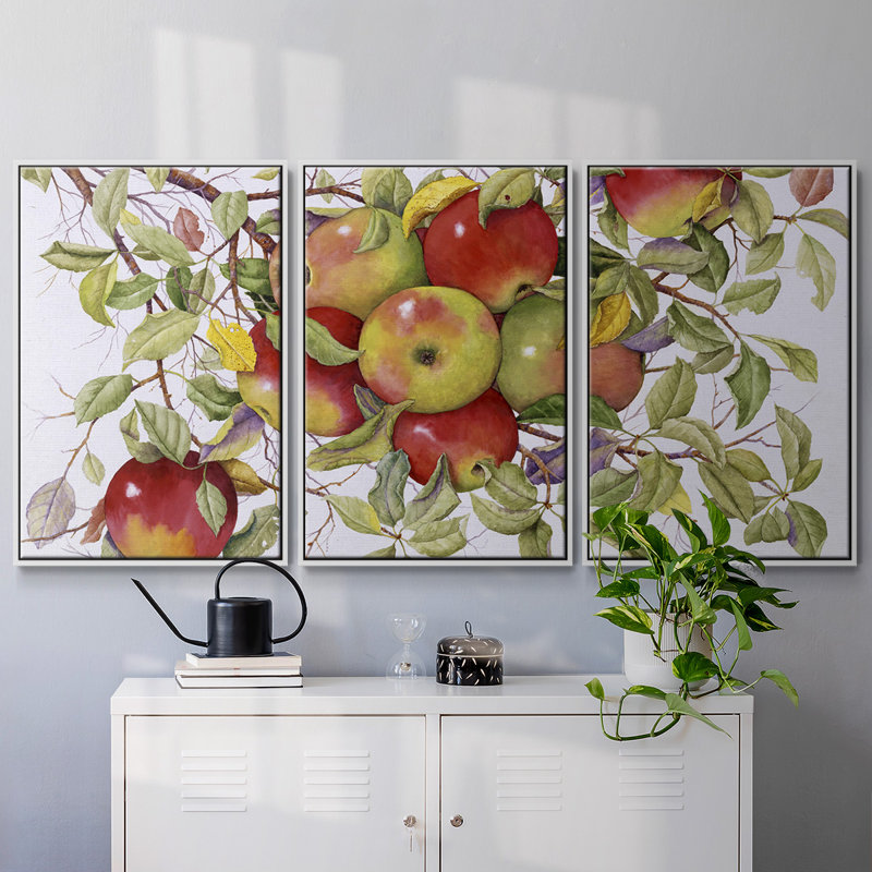 Pommes encadrées sur toile, ensemble de 3 pièces, Blanc, H 36 po x l 75 po x P 2 po