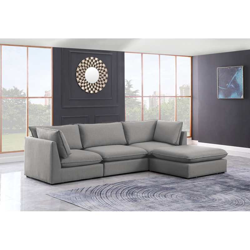 Tupman Upholstered L-Shaped Sectional Reversible, Grey Linen Textured Fabric