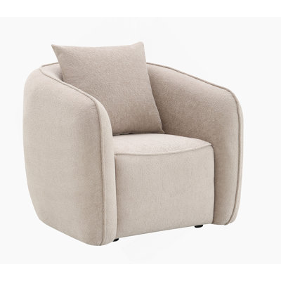 Chaise en chenille Keith Beige avec 1 coussin décoratif de couleur assortie
