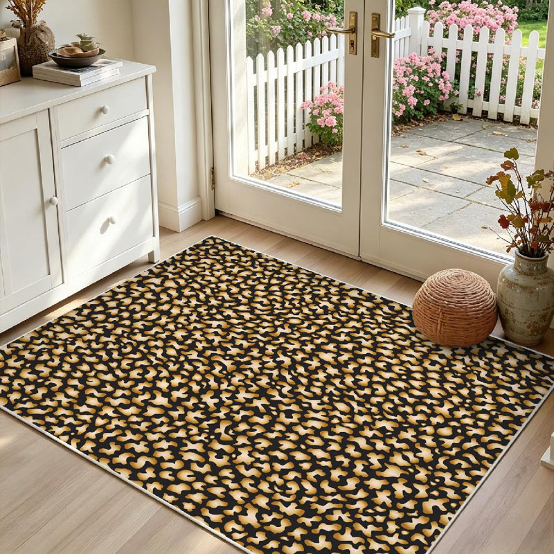 Tapis d'intérieur lavable à la machine, motif abstrait à pois lumineux dorés, Rectangle 39 po x 63 po