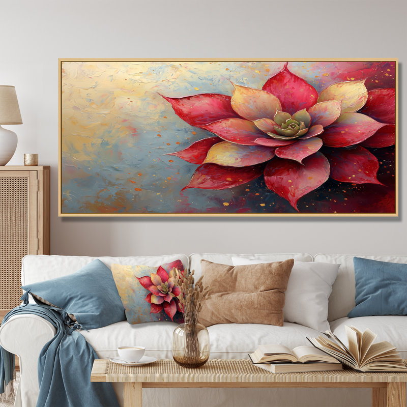 Jacere abstrait vibrant Echeveria Succulent - Succulent Large Art mural, H 28 po x l 60 po, Impression encadrée flottante