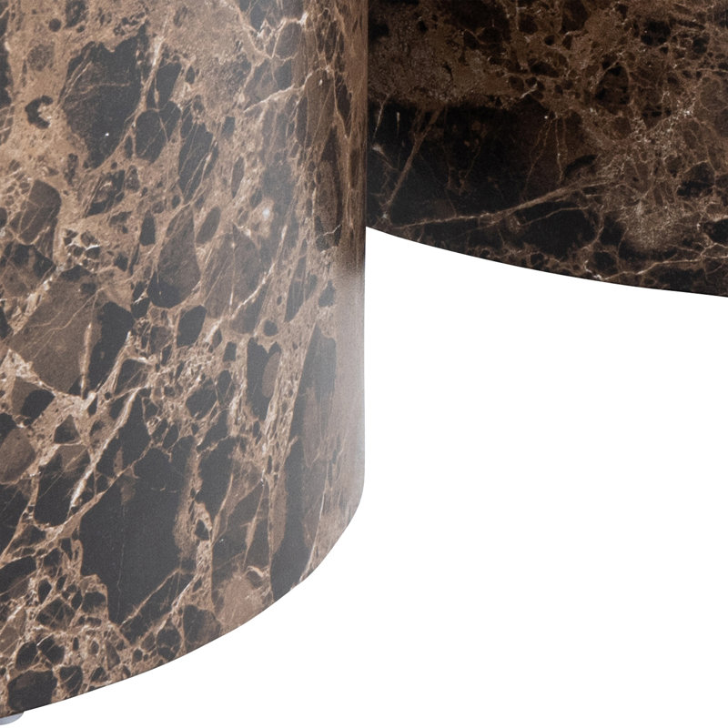 Dice Round Coffee Table Set Of 2 In Brown Marble And Delhi Rough Paper, Brown