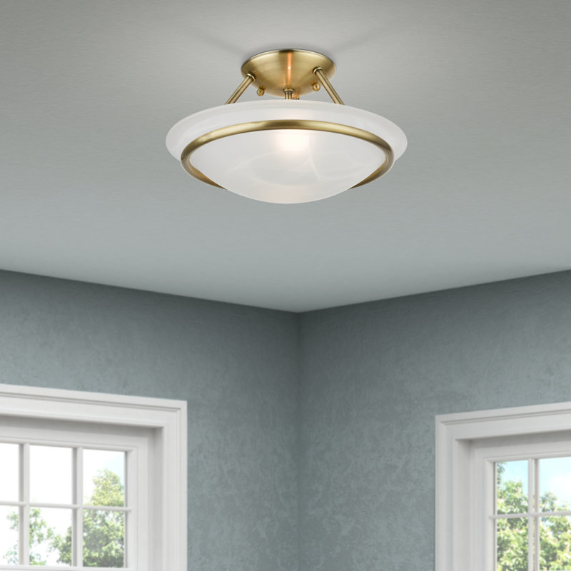 Wilbrecht Glass Semi Flush Mount, 5" H, Antique Brass