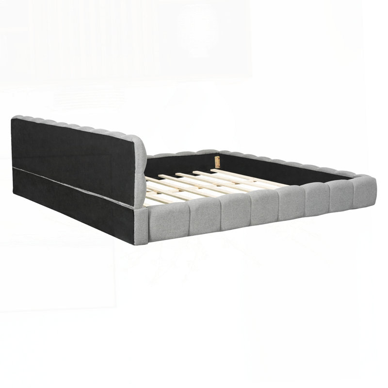 Très grand lit tapissier avec base solide, Gris