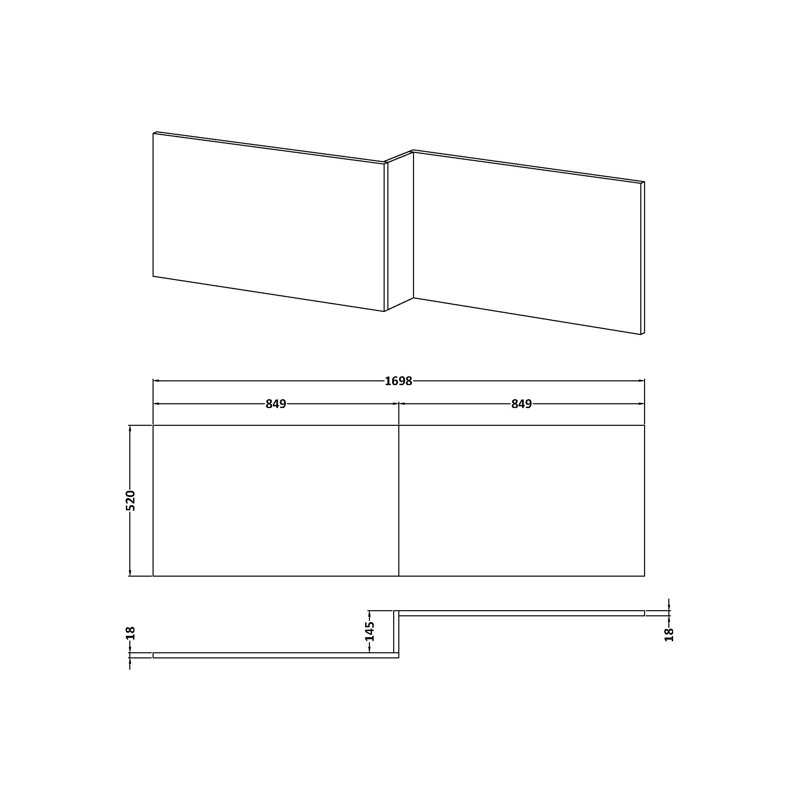1700mm Square Shower Bath Front Panel, Bleached Oak