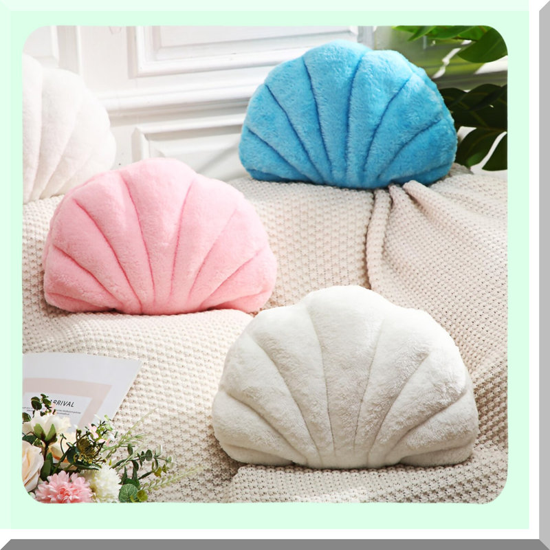 Seashell Dream Pillow Set - Soft Shaped Decorative Cushions for Bedroom & Living Room - Coastal Home Decor Accent in White Color