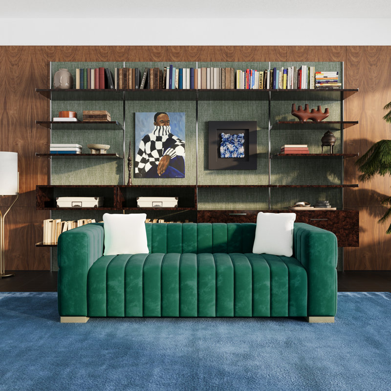 Charlesworth 82'' Velvet Sofa, Green, Gold