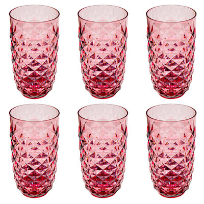 Verre à boire en acrylique Diamond Cut - rose - 23 oz - ensemble de 6