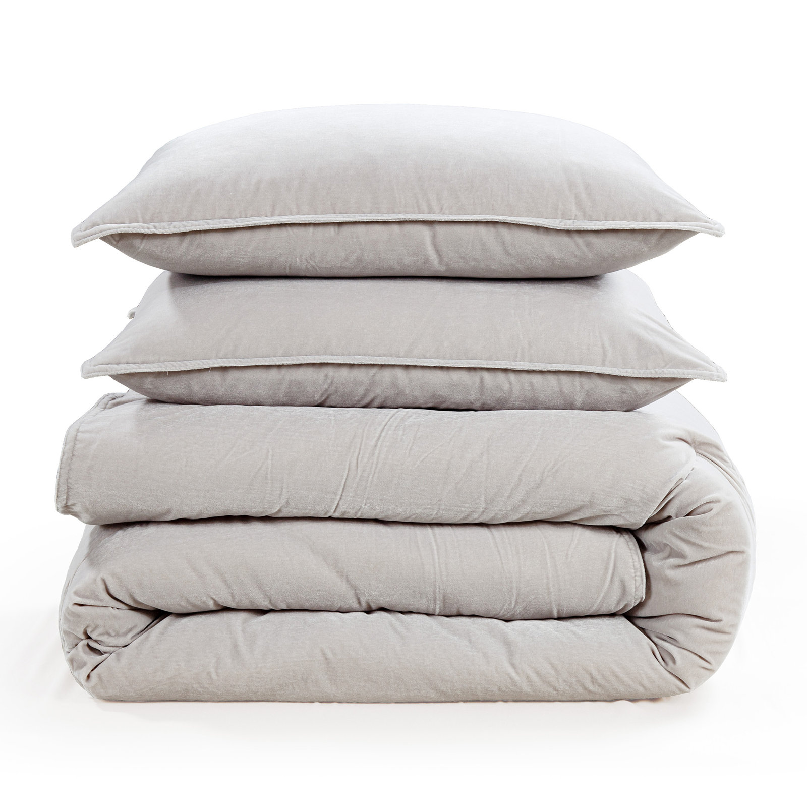 Estelle Velvet Comforter Set, King Comforter + 2 King Shams, Taupe