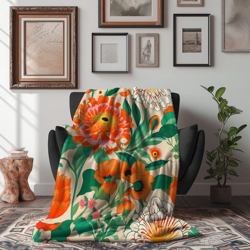 Couverture rétro Tangerine Blooms, Lit simple
