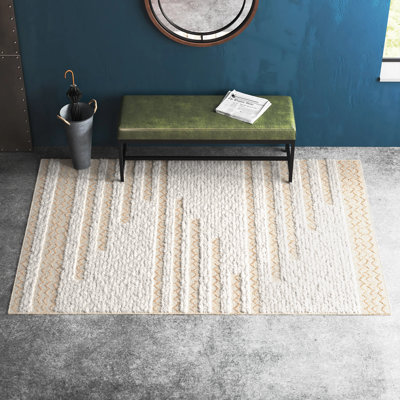 Tapis ivoire / brun en laine tissé à plat à la main Kristina