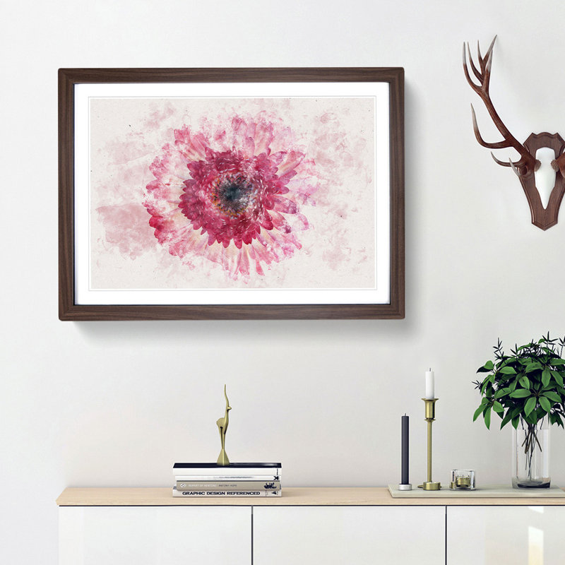 Layers of a Pink Gerbera - Picture Frame Painting Print, 24cm H x 33cm W x 2cm D, Walnut Framed