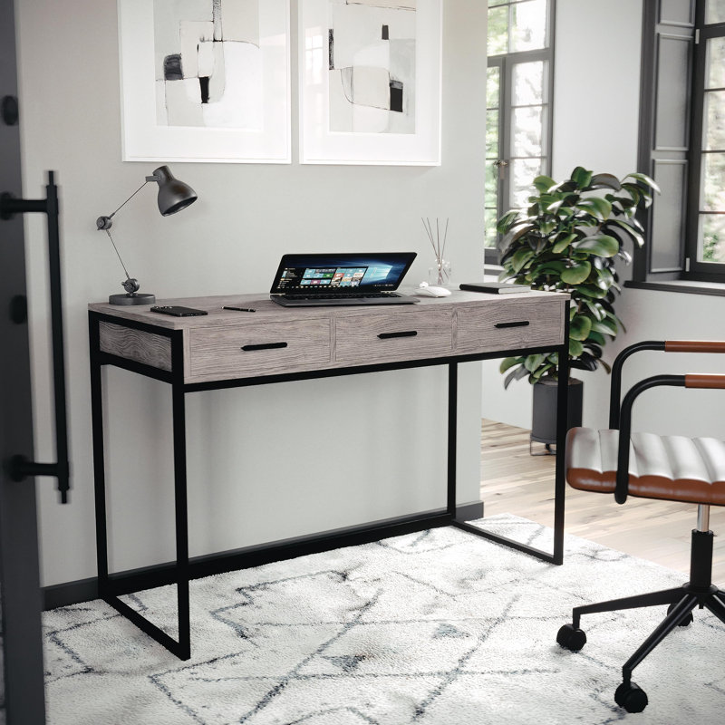 Bureau à domicile 3 tiroirs Martha Stewart, Gris / bronze huilé