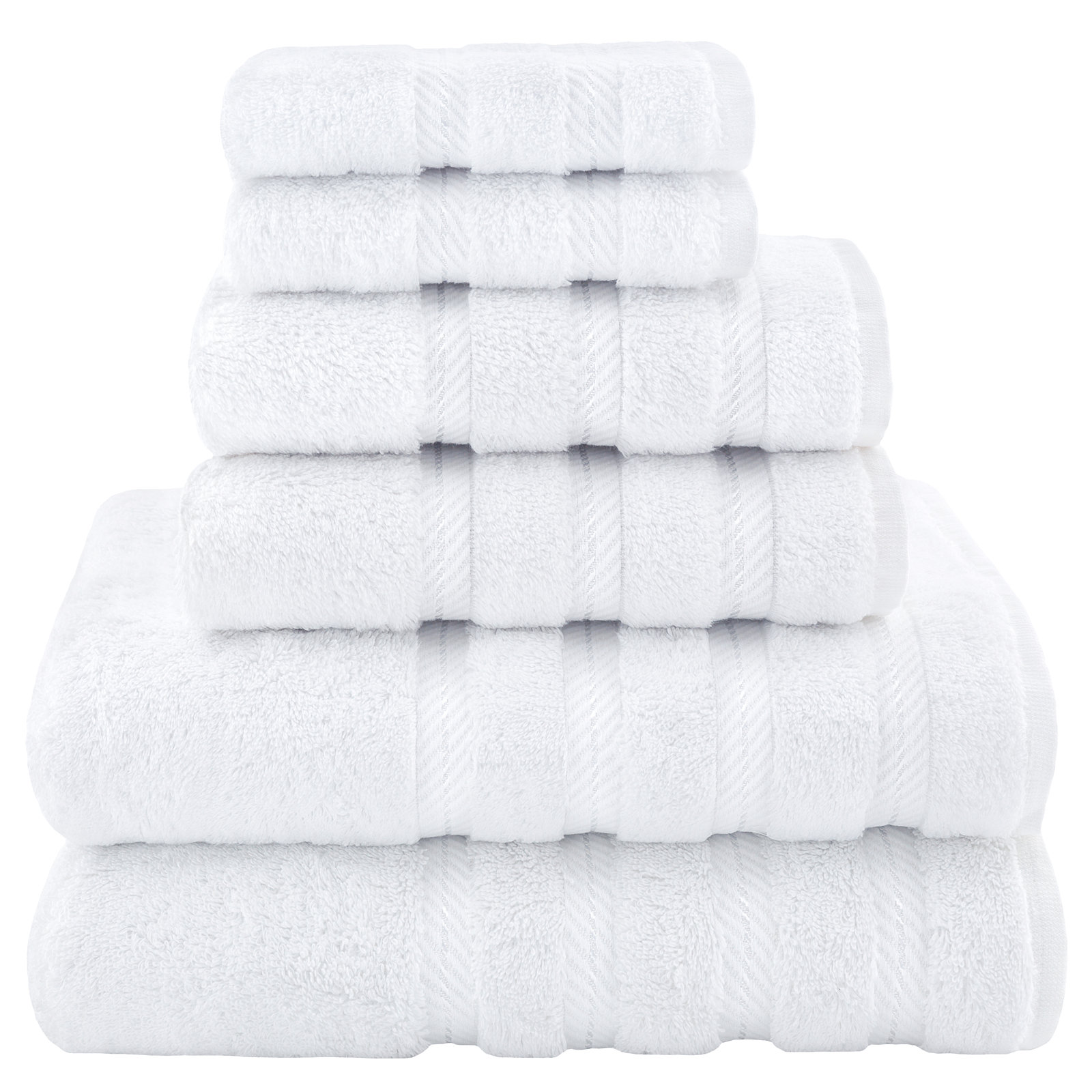 100% Cotton Premium Turkish Bath Towel Set, 6 Piece Super Soft and Absorbent Darcelle Collection, Bright White