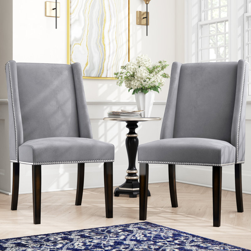 Desroches Velvet Wingback Chair, Grey