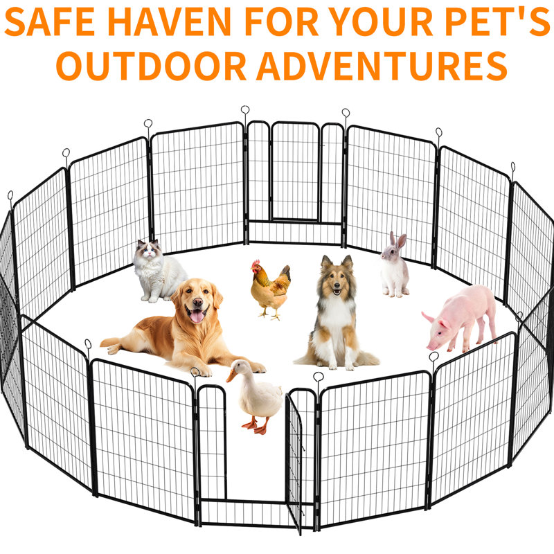 Enclos pour animaux robuste en métal 16 panneaux, hauteur 40 po avec barrière autobloquante, pour intérieur et extérieur, aménagement réglable, parc pour chien sans outils, très robuste, assemblage rapide