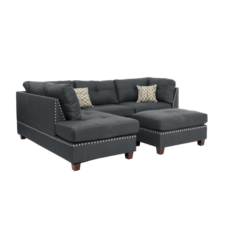 Canapé et méridienne réversible avec repose-pieds Ridwan, L 104 po x P 75 po, Tissu gris foncé