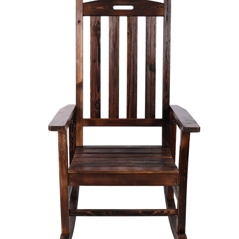 Chaise berçante d'intérieur pour l'extérieur à haut dossier brun, surdimensionnée, bois de sapin, facile à assembler, chaise berçante surdimensionnée en bois confortable, dossier, polyvalence, lisse