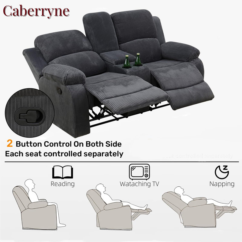 69" Manual Recliner Loveseat With Cup Holders &  Storage, Gray