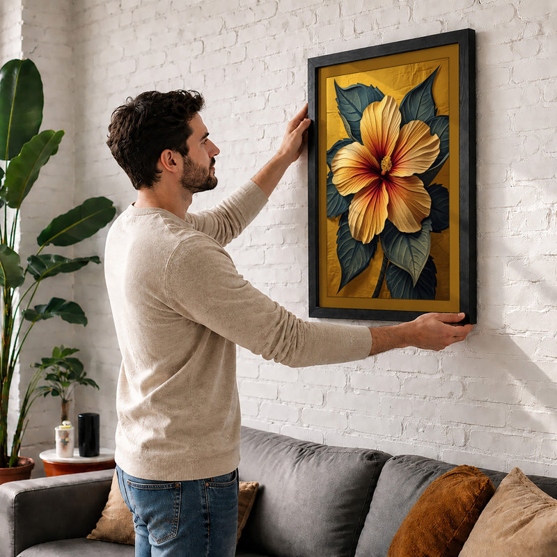 Golden Bloom Botanical - Framed Print, Walnut, A4 - 29.7 x 21.0 cm