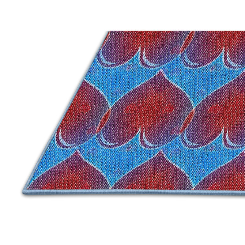 Tapis bleu/rouge à motifs, Rectangle 7 pi x 9 pi
