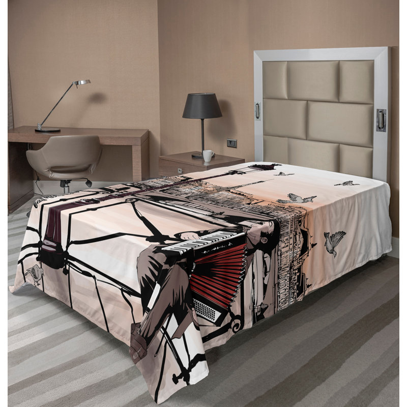 Ambesonne Urban Top Flat Partition accordéon Paris Peach Brown, Drap plat pour lit simple