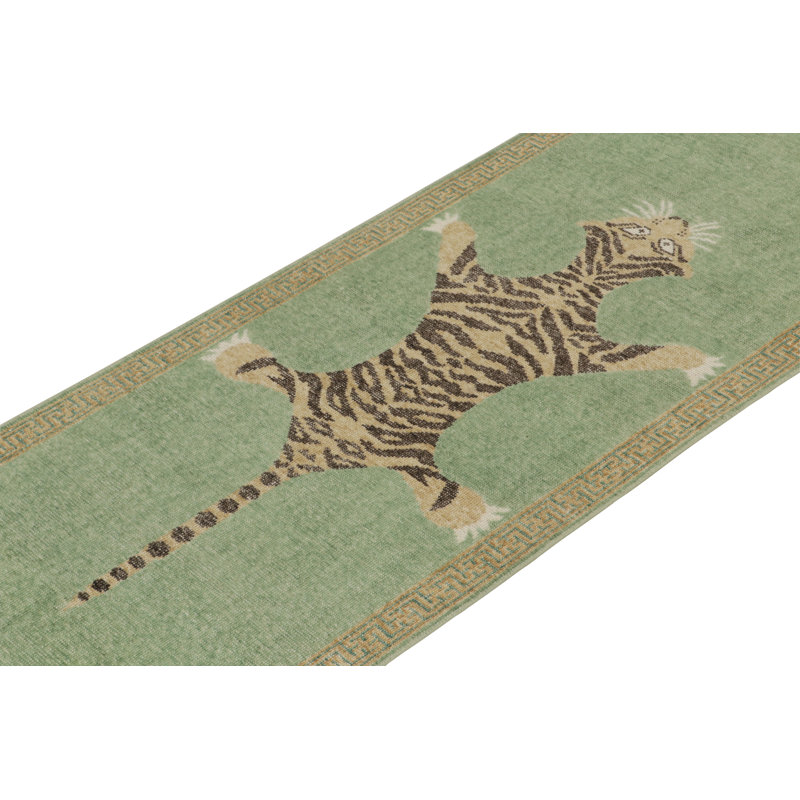 Distressed Homage Hand Knotted Wool Animal Print Area Rug, Runner 2'6" x 12'